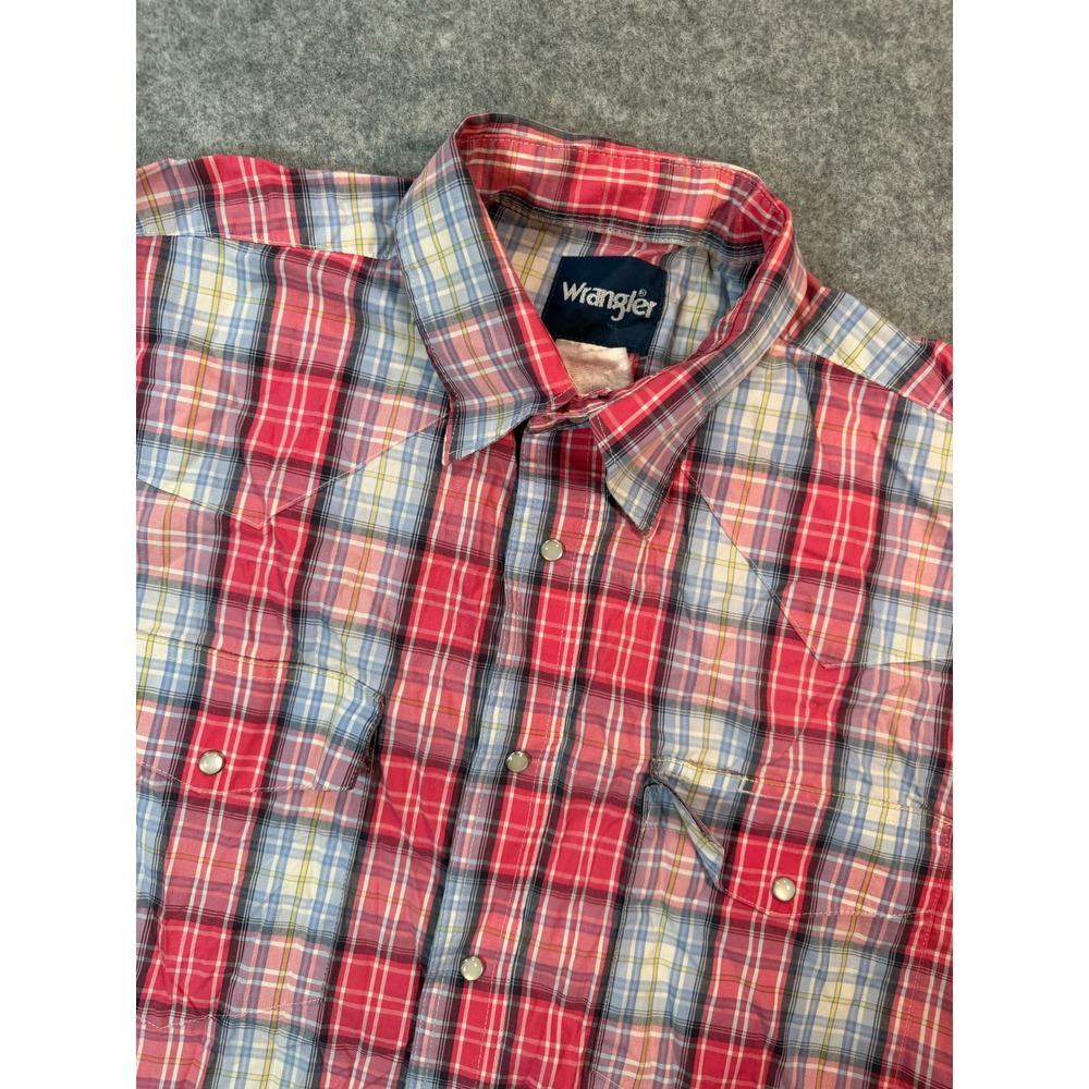 Wrangler Mens Plaid Western Pearl Snap Shirt Short Sleeve Red Blue Yellow XL